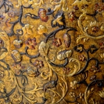 Detail of tooled leatherwork from State Dining Room door